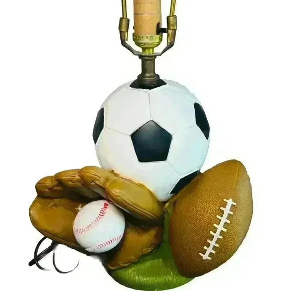 RARE Soccer Football Baseball Glove Desktop/Dresser Sports Lamp**WORKS**VINTAGE - Picture 2 of 6